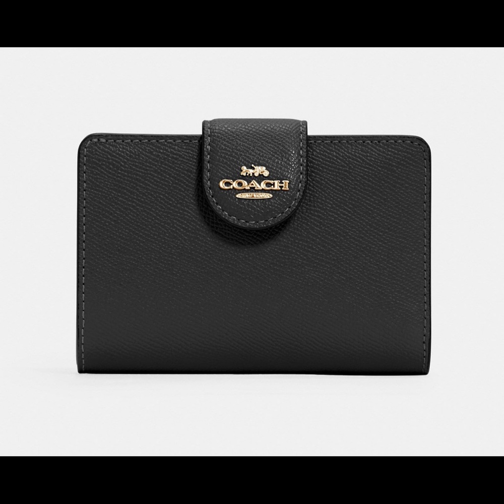 Coach Medium Leather Corner Zip Wallet Black